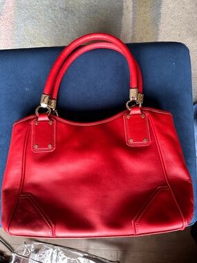 Cole Haan Red Leather Satchel Top Handle Structured Handbag Gold Hardware